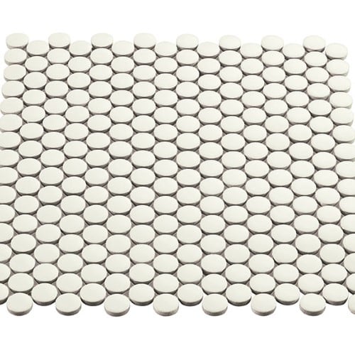 Multiplier in White Circle Mosaic 1"x1" Matte
