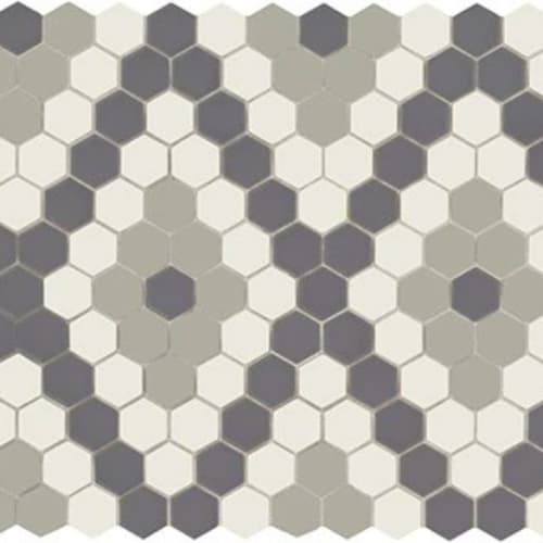 Unglazed Mosaics in Ice White / Black / Lt Smoke Hexagon Tile
