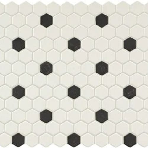 Unglazed Mosaics in Ice White/Black Hexagon Tile