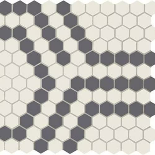 Unglazed Mosaics in Ice White/Black Hex Tile