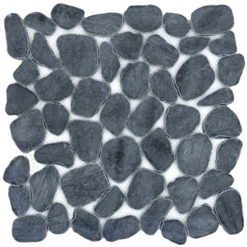 Cultura in Black 12" X 12" Pebble On Mesh Natural Stone