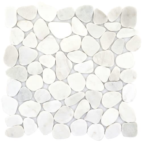 Cultura in White 12" X 12" Pebble On Mesh Natural Stone